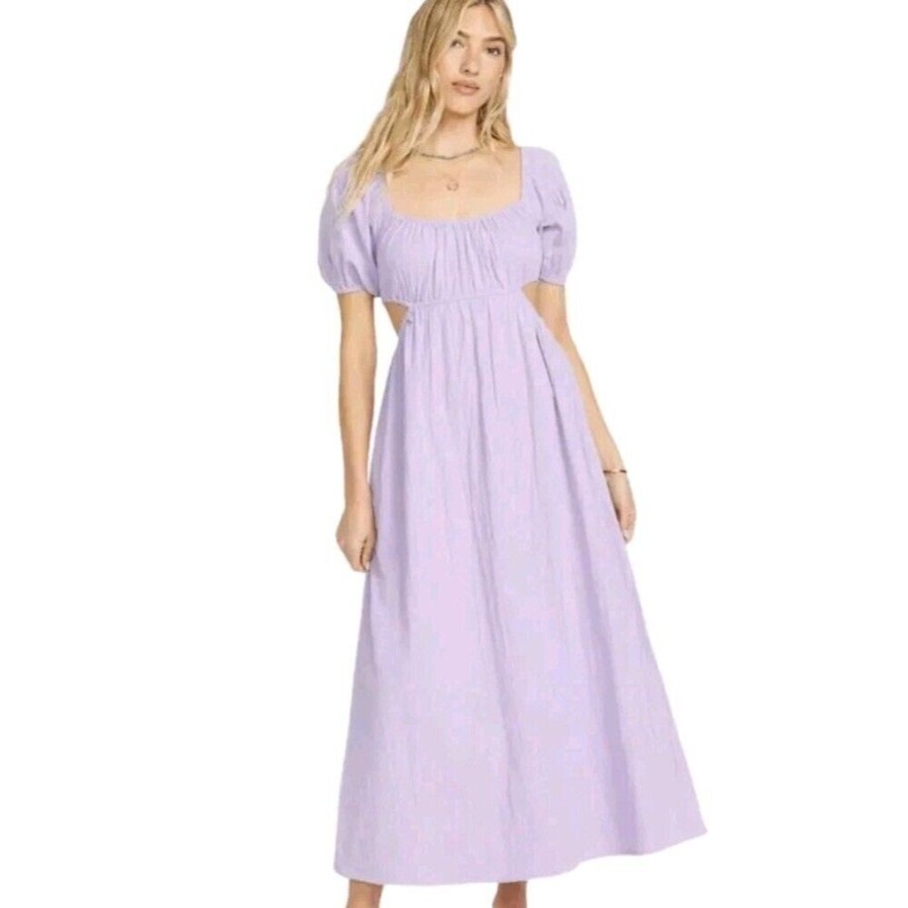 Billabong Purple On The Coast Puff Lilac Cut Out Midi Dress Womens Size S
